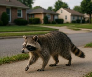 raccoon in suburbs